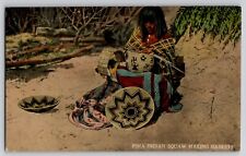 Native American Pima Indian Woman Making Baskets Vtg Postcard c1910's picture