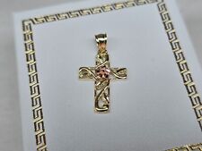Fine Estate Jewelry Real 10K 10kt Yellow & Rose Gold Holy Cross Pendant Charm picture