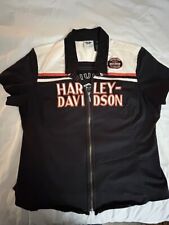 Women's Harley Davidson Short Sleeve, Zippered Shop Dress Shirt with Collar 1W picture