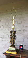 Hollywood regency maison DEKNUDT 3 graces figural  lamp 1970s onyx marble brass picture
