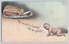 Postcard Advertising Nissens Bread Baby Humorous Vintage Antique Unposted picture