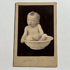 Antique Cabinet Card Photograph Adorable Boy Girl Wash Basin ID Hattie Sytte picture
