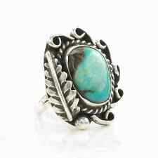 Vintage Native American Silver Ring Turquoise Feather Sterling Size 7 picture