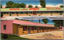 Flat Rock, Michigan Postcard HILLCREST MOTEL & RESTAURANT Roadside Linen c1950s picture