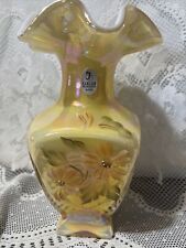 Fenton Art Glass Marigolds GOLD OVERLAY HAND PAINTED SQUARE VASE Yellow Gorgeous picture