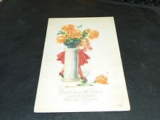 1922 Birthday Wishes And A Happy Good Cheer Yellow Roses Posted Postcard picture