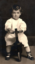 c1915 CURLY TODDLER BOY RIDING SCOOTER WITH NICKERS RPPC POSTCARD P784 picture