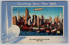 Greetings from New York Good Year Blimp Manhattan 1946 Postcard - M3 picture