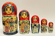 Russian Wooden Nesting Dolls Winter Self Ivanova Hand Painted set of 5 pieces. picture