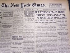 1935 DECEMBER 9 NEW YORK TIMES - NEW ETHIOPIA PEACE TERMS FIXED - NT 4848 picture