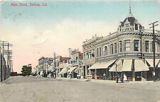 Hand Colored Postcard Main Street Salinas CA Monterey County DPO2 Skaggs CA 1910 picture