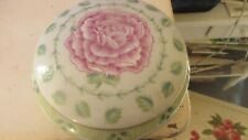 Andrea by Sadek Porcelain Round Covered Trinket Dish PINK ROSE  7 INCH picture