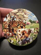 Vintage Tissot Tin Caramels Au Lait Paris France Milk Maid Milking Cow Scene picture