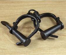 ANTIQUE IRON HANDCUFF CUFFS SHACKLES ANTIQUE FINISHED picture
