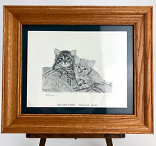 Tabby Cat Kittens Framed Art Drawing Print Artist Cheryl Harris 12.5