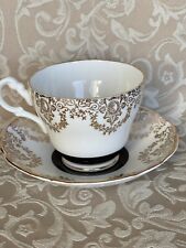 Vintage Royal Ascot Black With Gold Detail Bone China Tea Cup & Saucer picture