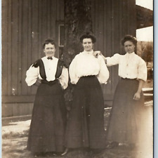 c1910s Lovely Women Outdoors RPPC Tight Corset Cute Ladies Girls Real Photo A214 picture