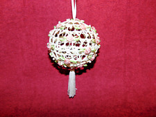 Gorgeous Vintage Hand Crochet Starched Beaded Round Christmas Ornament #A picture