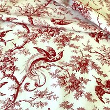 Antique French Printed Cotton Fabric Red Birds Arborescent 32.5
