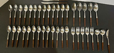Vintage INTERPUR INR2 Stainless Wood Japan MCM Flatware Lot of 41 pieces picture