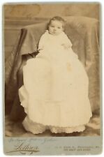 Circa 1880'S Cabinet Card Incredibly Cute Baby in Dress Lothrop Philadelphia, PA picture