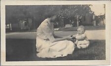 Lady With Baby Photograph 1930s Vintage Fashion Outdoors Cute 2 5/8 x 4 1/2 picture