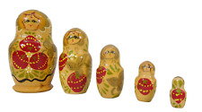 Vintage Russian Matryoshka Wooden Hand Painted Set of 5 Nesting Dolls  (USSR) picture