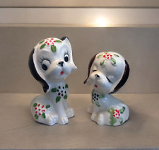 Vintage Anthropomorphic Puppies Dogs Flowers Salt and Pepper Shaker Japan Retro picture