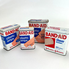 Vintage Metal Band Aid Tin Lot 4 Box Containers Johnson & Johnson 1970s - 80 picture