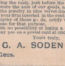 1888 G.A. Soden & Co Wholesale Jewelers 7678 Monroe Street Chicago Illinois picture
