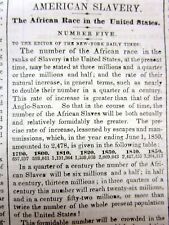1854 pre CIVIL WAR newspaper w EDITORIAL and CENSUS of AMERICAN NEGR0 SLAVES picture