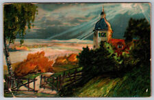 Scenic View of Street by the Lake Painted Embossed Postcard Stamped picture