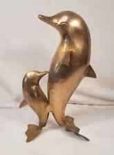 Vintage Brass Dolphin Figurine With Baby 11