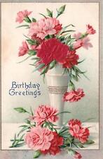 VINTAGE EMBOSSED Embossed Real Applied Material Red Carnations POSTCARD Adelaide picture