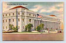 Linen Postcard St. Louis MO Missouri US Post Office Building Car picture