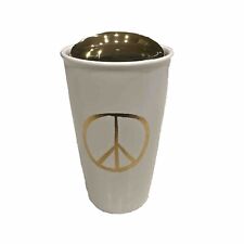 Starbucks 2015 Ceramic White Gold Peace Travel Coffee Tumbler Mug 12fl. oz. picture