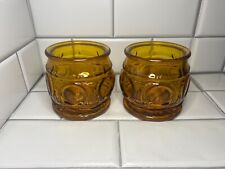 Vintage Rare Set of 2 Small Amber Textured Glass Jar Canisters - No Lids 3.5
