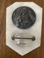 Antique French ecclesiastical Alabaster & Bronze Jesus Christ Holy Water Font picture