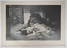 1876 Victorian Art Engraving, The Lion's Bride.-After Gabriel Max, Woman & Lion picture