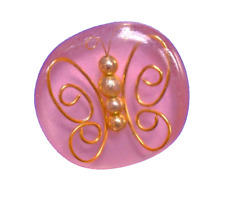 Hallmark PIN Easter Vintage BUTTERFLY Pink Encased Gold Coil Holiday Brooch picture
