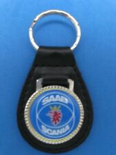 Saab Scania genuine grain leather keychain key fob used old stock picture