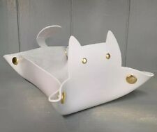 Faux Leather Kitty Cat Basket Catch All Bowl Feline Container Brass Snaps picture