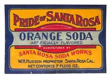 Pride of Santa Rosa Orange Soda Works Paper Label 1930's-40's Scarce picture