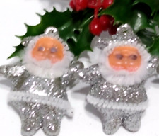 Mini Santa Claus lot of 2 Christmas Ornaments SILVER GLITTER snS2A about 2