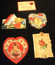 5 Vintage Antique Valentine Cards from the 1930's 1940's picture