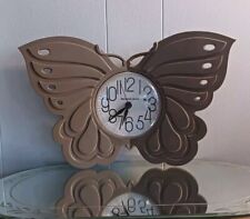 Vintage 1980s Butterfly Clock Wall Decor Burwood 1987 Tan Plastic  picture