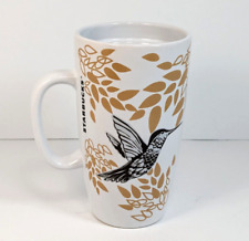 Starbucks 2017 Hummingbird Ceramic Tall Coffee Tea Mug Cup 16oz Gold Leaves RARE picture