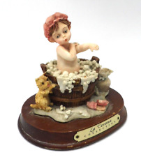 La Verona Collection Vtg Bath Time Ceramic Figurine on Wood Base picture