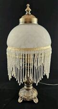 Vintage Victorian Boudoir Beaded Lamp Frosted Glass Dome Shade Beaded Fringe EUC picture