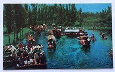 Xochimilco Floating Gardens People on Boats Flowers Mexico City Mexico Postcard picture